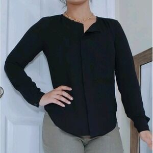 Ann Taylor Loft XXSP Black Button Down Blouse Long Sleeve